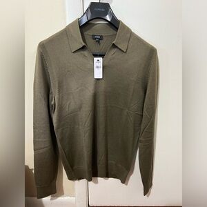 Express Olive Green V-Neck Polo Collar Sweater
